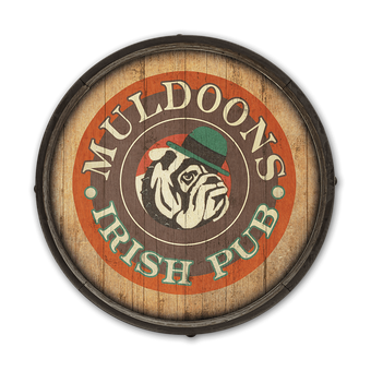 Bulldog Irish Pub Barrel End Wooden Sign