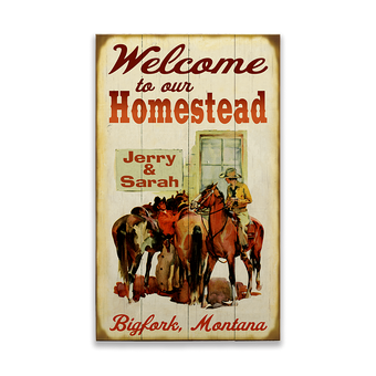 Two Horse Riders Homestead Sign