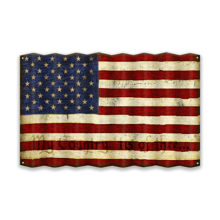 American Flag - Corrugated Metal Sign - USA