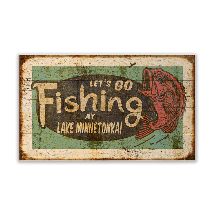 Let's Go Fishing Sign - Old Wood Signs