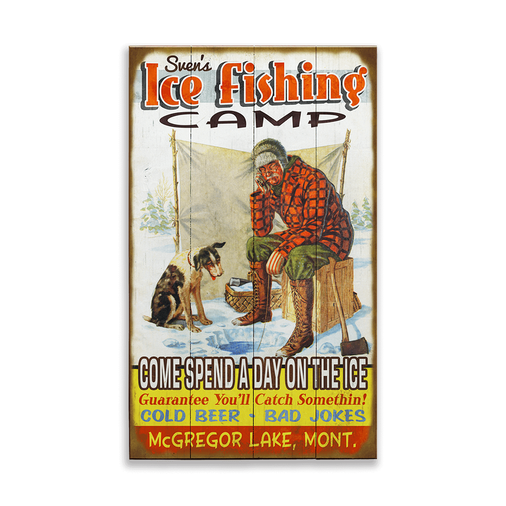 Ice Fishing Camp Vintage Sign - Old Wood Signs