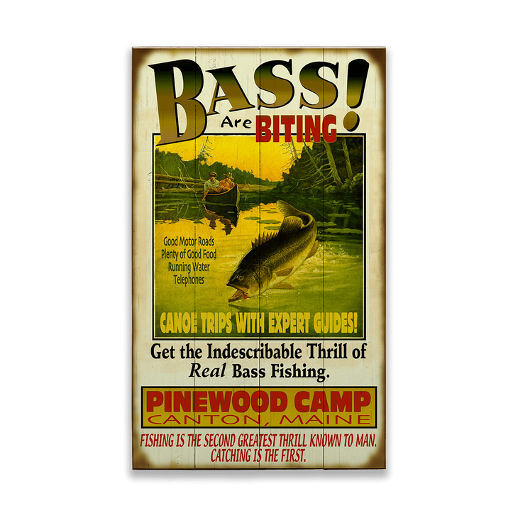 Bass are Biting Sign - Old Wood Signs