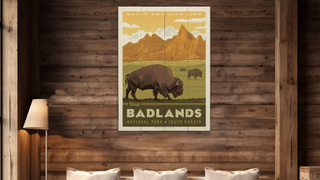 Badlands national park wood plank wall art sign hung up as home decor from oldwoodsigns.com