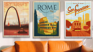 St. Louis, Rome and San Francisco wood plank wall art signs hung up on wall as home decor from oldwoodsignscom