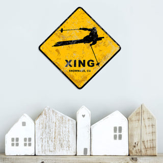 Skier Crossing - Metal Wall Art Wood & Metal Signs Old Wood Signs