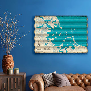 Boston Harbor, Massachusetts - Corrugated Metal Wall Art Corrugated Metal Lake Art