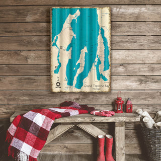 Grand Traverse Bay, Michigan - Corrugated Metal Wall Art Corrugated Metal Lake Art