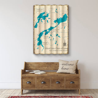 Island Lake Chain of Lakes, Wisconsin - Corrugated Metal Wall Art Corrugated Metal Lake Art