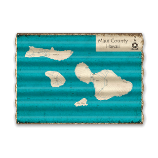 The Islands of Maui County, Hawaii - Corrugated Metal Wall Art Corrugated Metal Lake Art