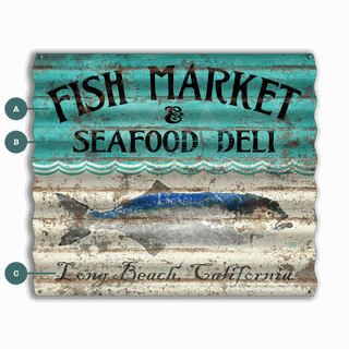 Fish Market & Seafood Deli - Corrugated Metal Wall Art Corrugated Metal FishAye Trading Company