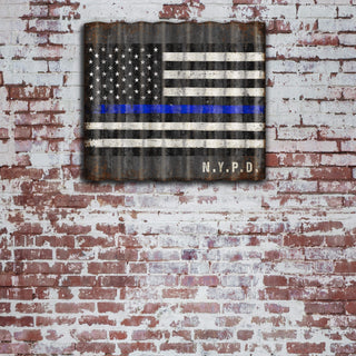 Thin Blue Line - Corrugated Metal Wall Art Corrugated Metal Meissenburg Designs