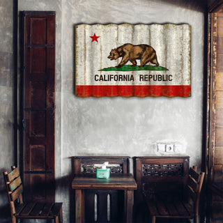 California State Flag - Corrugated Metal Wall Art Corrugated Metal Old Wood Signs