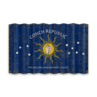 Conch Republic Flag - Corrugated Metal Wall Art Corrugated Metal Old Wood Signs