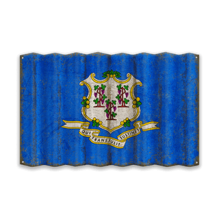 Connecticut State Flag - Corrugated Metal Wall Art Corrugated Metal Old Wood Signs