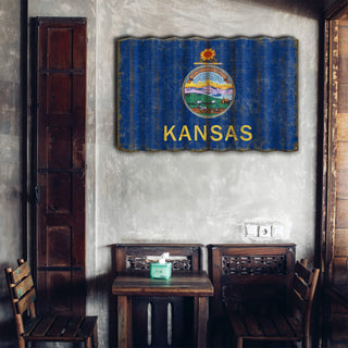 Kansas State Flag - Corrugated Metal Wall Art Corrugated Metal Old Wood Signs