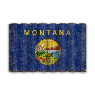 Montana State Flag - Corrugated Metal Wall Art Corrugated Metal Old Wood Signs