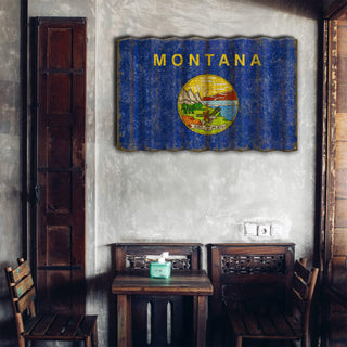 Montana State Flag - Corrugated Metal Wall Art Corrugated Metal Old Wood Signs
