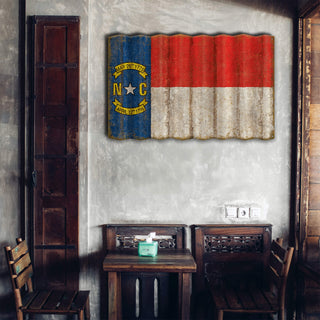 North Carolina State Flag - Corrugated Metal Wall Art Corrugated Metal Old Wood Signs