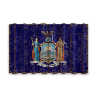 New York State Flag - Corrugated Metal Wall Art Corrugated Metal Old Wood Signs