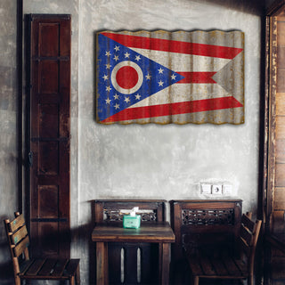 Ohio State Flag - Corrugated Metal Wall Art Corrugated Metal Old Wood Signs