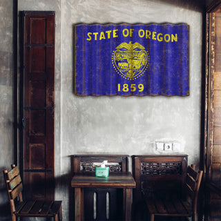 Oregon State Flag - Corrugated Metal Wall Art Corrugated Metal Old Wood Signs