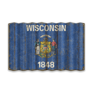 Wisconsin State Flag - Corrugated Metal Wall Art Corrugated Metal Old Wood Signs