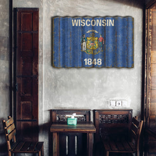 Wisconsin State Flag - Corrugated Metal Wall Art Corrugated Metal Old Wood Signs