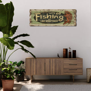 Let's Go Fishing - Corrugated Metal Wall Art Corrugated Metal Old Wood Signs