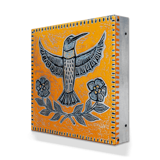 El Colibri 3: Hummingbird in Orange - Metal Box Art Metal Box Wall Art Shelle Lindholm