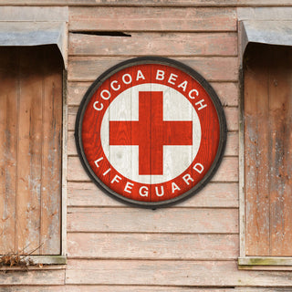 Lifeguard Sign - Barrel End Wall Art Barrel Ends Old Wood Signs