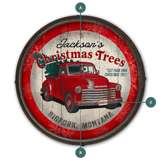 Christmas Tree Truck - Barrel End Wall Art Barrel Ends Meissenburg Designs