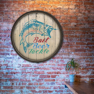 Bait, Beer, and Tackle - Barrel End Wall Art Barrel Ends Marty Mummert Studio