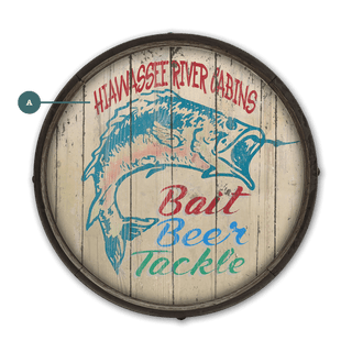 Bait, Beer, and Tackle - Barrel End Wall Art Barrel Ends Marty Mummert Studio