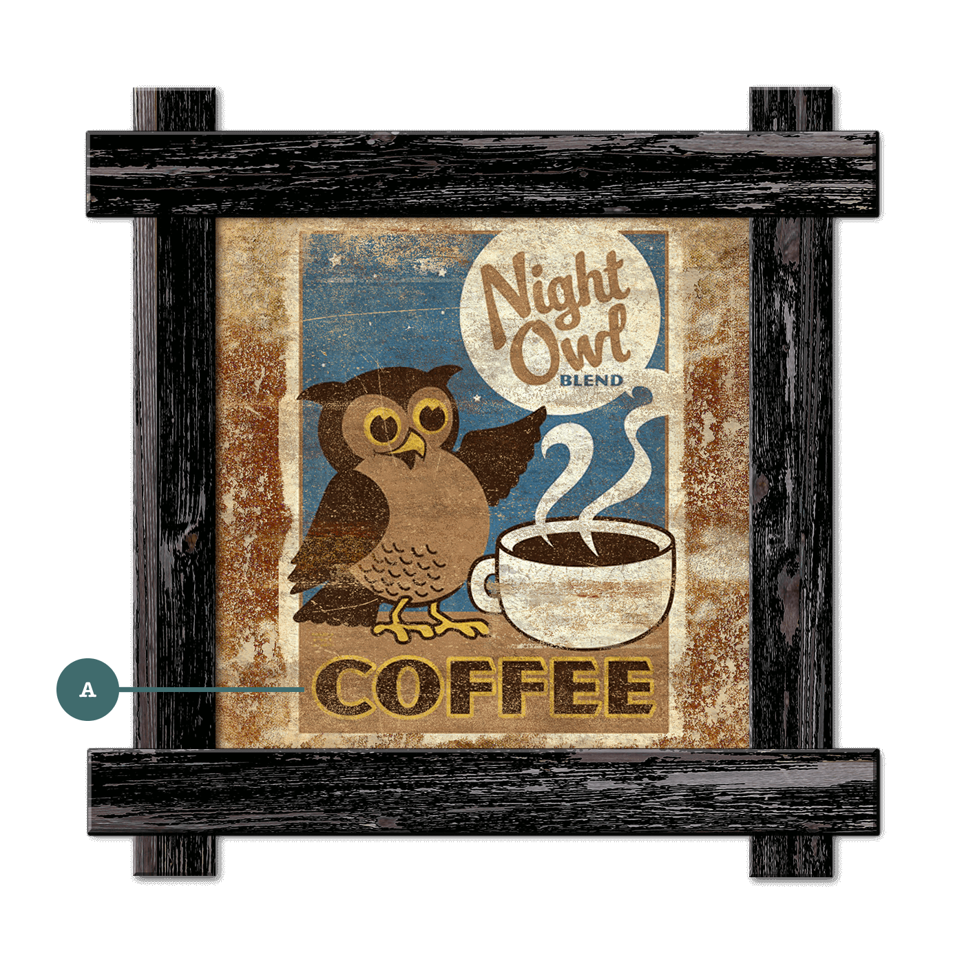 Night Owl Coffee- Framed Wall Art – Old Wood Signs