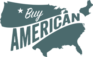 A Buy American Logo with the text stylized across an image of the United States.