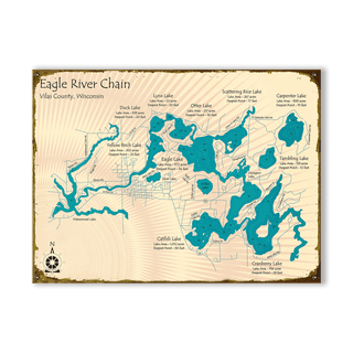 Eagle River Chain, Wisconsin - Wood & Metal Wall Art Wood & Metal Signs Lake Art