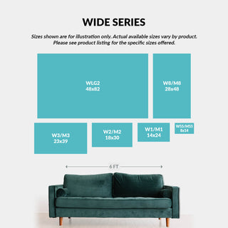 Sign Size Key for our Wide series, showing the relative sizes of each sign.