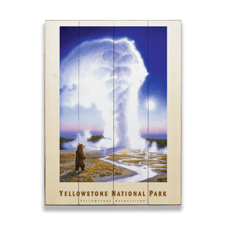Yellowstone National Park Grizzly and Geyser - Wood & Metal Wall Art Wood & Metal Signs Monte Dolack