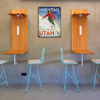 Hightail It: Female Skier - Wood & Metal Wall Art Wood & Metal Signs Old Wood Signs