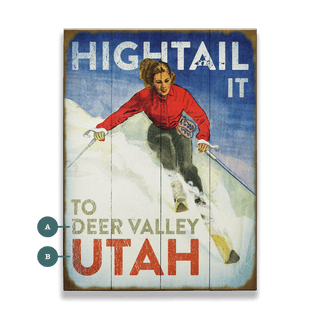 Hightail It: Female Skier - Wood & Metal Wall Art Wood & Metal Signs Old Wood Signs