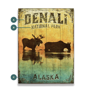 Alaskan Twilight: Moose in Denali - Wood & Metal Wall Art Wood & Metal Signs Old Wood Signs