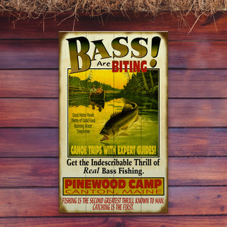 The Bass are Biting! - Wood & Metal Wall Art Wood & Metal Signs Old Wood Signs