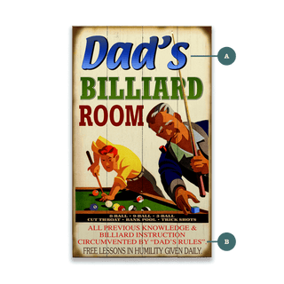 Dad's Billiard Room - Wood & Metal Wall Art Wood & Metal Signs Old Wood Signs