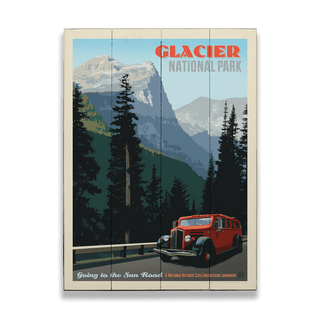 Red Jammer Bus at Glacier National Park - Wood Plank Wall Art Wood & Metal Signs Anderson Design Group