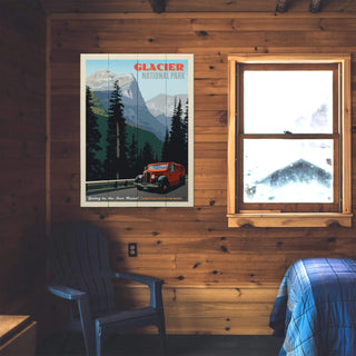 Red Jammer Bus at Glacier National Park - Wood Plank Wall Art Wood & Metal Signs Anderson Design Group