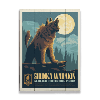 Shunka Warakin: Glacier's Nocturnal Legend - Wood Plank Wall Art Wood & Metal Signs Anderson Design Group