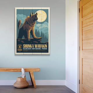 Shunka Warakin: Glacier's Nocturnal Legend - Wood Plank Wall Art Wood & Metal Signs Anderson Design Group