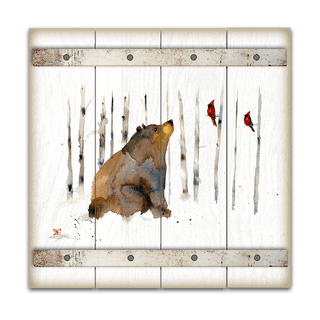 Sitting Bear and Cardinals - Wood Plank Wall Art Wood & Metal Signs Dean Crouser