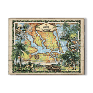 Jupiter, Florida Vintage Map - Wood & Metal Wall Art Wood & Metal Signs Lisa Middleton