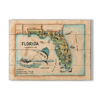 Vintage Kids Map of Florida - Wood & Metal Wall Art Wood & Metal Signs Lisa Middleton